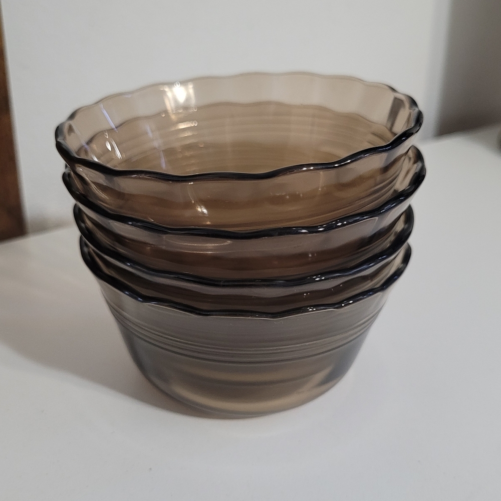 Set of 4 Brown Glass Pyrex Bowls Custard Cups